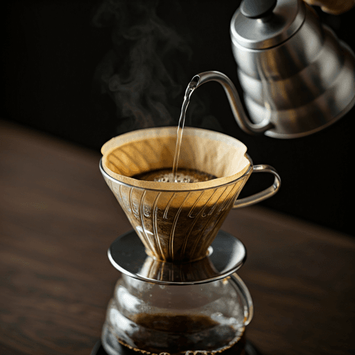 V60 coffee bloom pour demonstrating the golden ratio extraction technique for perfect brewing