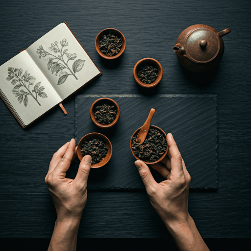 Tea master carefully weighing premium tea leaves, representing our precision tea dispensing knowledge