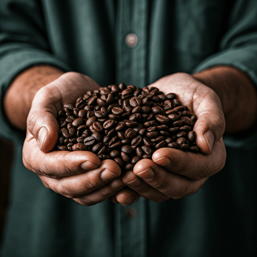 Hands holding freshly harvested coffee beans, representing artisanal single-origin coffee sourcing