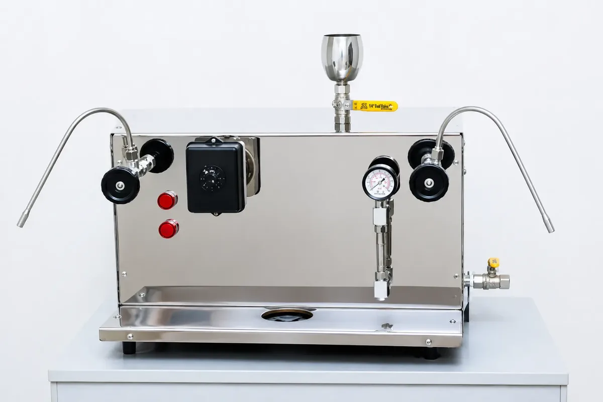 Tea Coffee Store commercial steam tea and coffee machine with pressure gauge, twin steam wands and stainless steel body